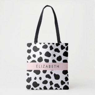 Cow Print, Cow Spots, Black And White, Your Name Tote Bag