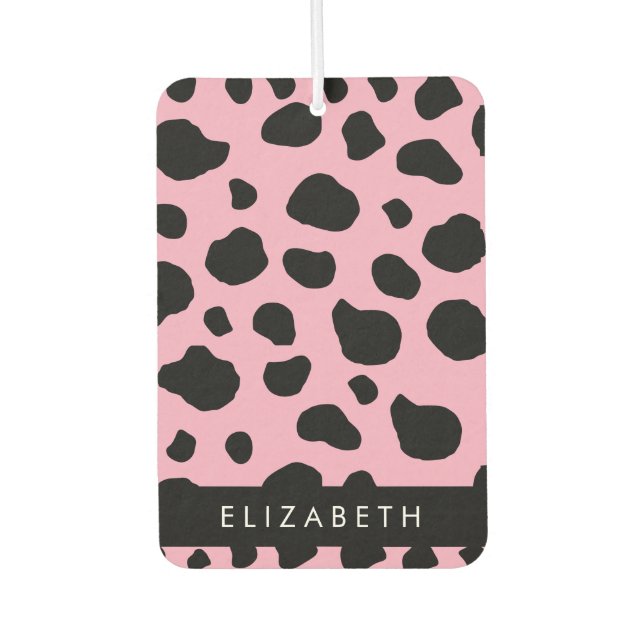 Cow Print, Cow Spots, Pink Cow, Your Name Car Air Freshener (Front)