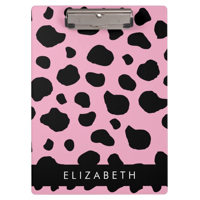 Cow Print, Cow Spots, Pink Cow, Your Name Clipboard (Front)