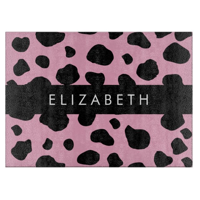 Cow Print, Cow Spots, Pink Cow, Your Name Cutting Board (Front)