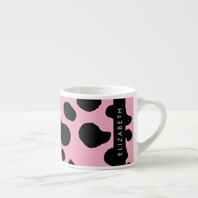 Cow Print, Cow Spots, Pink Cow, Your Name Espresso Cup (Right)