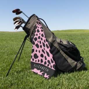 Cow Print, Cow Spots, Pink Cow, Your Name Golf Towel