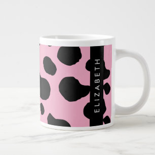 Cow Print, Cow Spots, Pink Cow, Your Name Large Coffee Mug