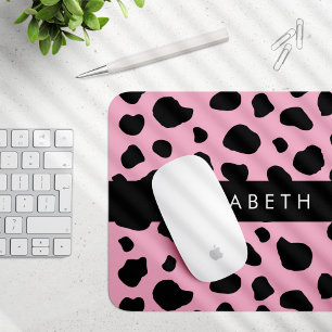 Cow Print, Cow Spots, Pink Cow, Your Name Mouse Mat