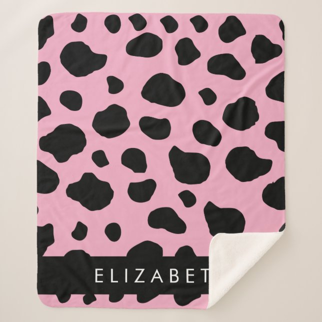 Cow Print, Cow Spots, Pink Cow, Your Name Sherpa Blanket (Front)