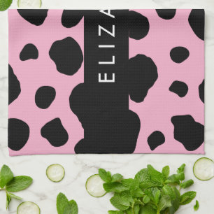 Cow Print, Cow Spots, Pink Cow, Your Name Tea Towel