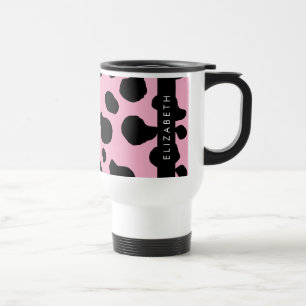 Cow Print, Cow Spots, Pink Cow, Your Name Travel Mug