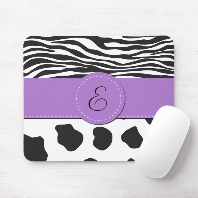 Cow Print, Cow Spots, Zebra Stripes, Monogram Mouse Mat (With Mouse)