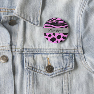 Cow Print, Cow Spots, Zebra Stripes, Your Name 6 Cm Round Badge
