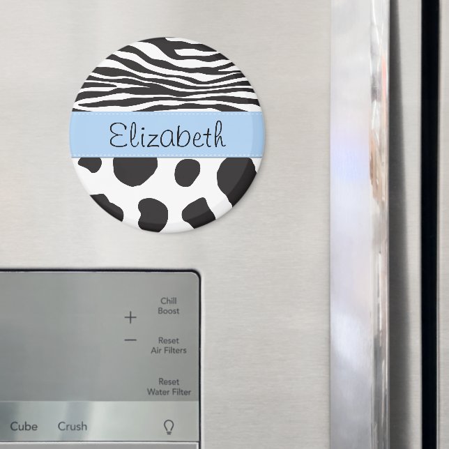 Cow Print, Cow Spots, Zebra Stripes, Your Name Magnet (In Situ (Fridge))