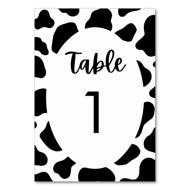 Cow Print Cow Themed Wedding Table Table Number (Front)