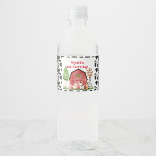 Cow Print Farm First Birthday Drink Label