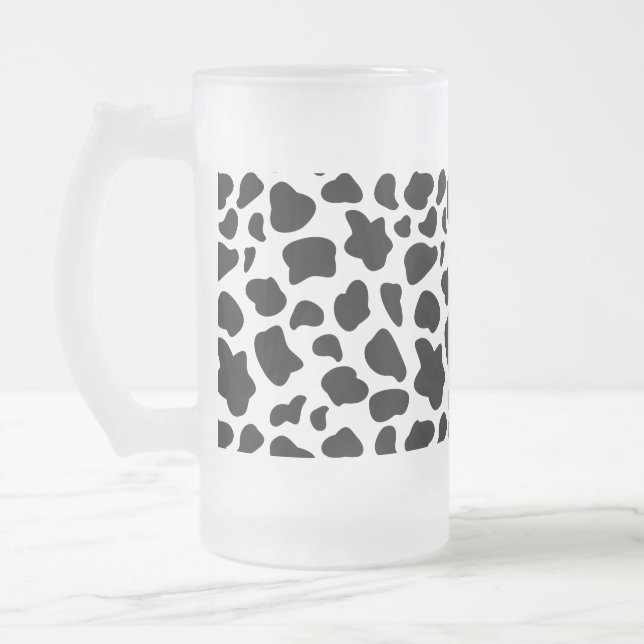 Cow Print Frosted Glass Beer Mug (Left)