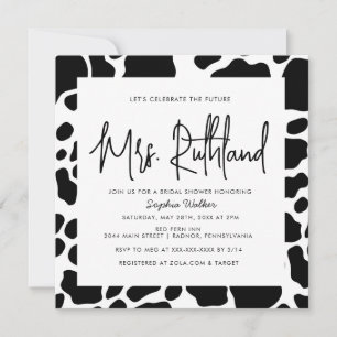 Cow Print Future Mrs Black & White Bridal Shower Invitation