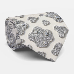 Cow Print Glitter Faux Silk Neck Tie   Cowboy