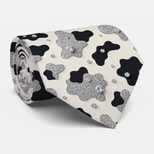 Cow Print Glitter Faux Silk Neck Tie Cowboy