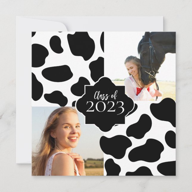 Cow Print Graduation Photo Invitation (Front)