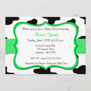 Cow Print Green Baby Shower or Birthday Invitation