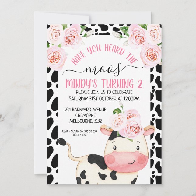 Cow Print Have You Heard The Moos Birthday Invitation (Front)