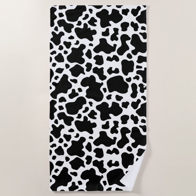 Cow Print modern black animal spots Beach Towel (Front)