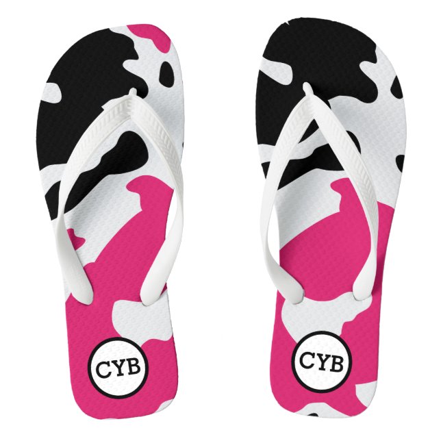 Cow Print Monogram Flip Flops (Footbed)