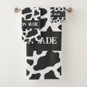 Cow Print Monogram Minimal Animal Print Bath Towel Set