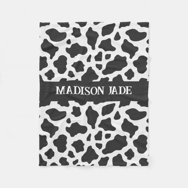 Cow Print Monogram Minimal Animal Print Fleece Blanket (Front)