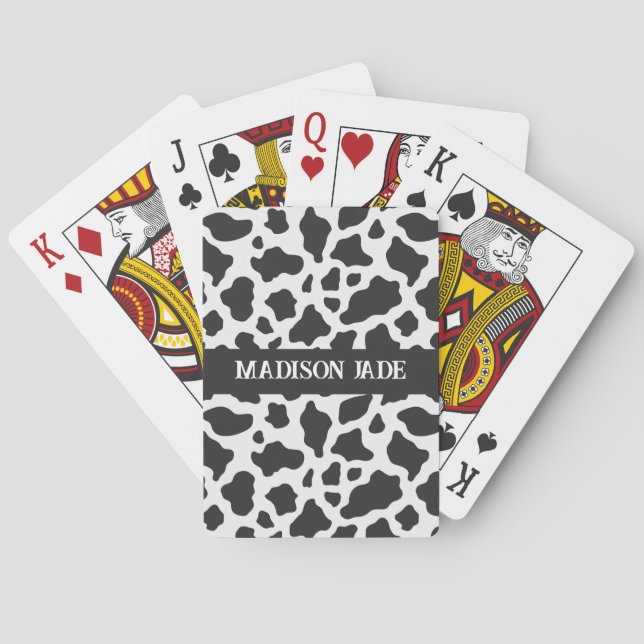 Cow Print Monogram Minimal Animal Print Playing Cards (Back)