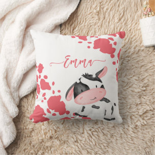 Cow print nursery pink pattern personalised name cushion