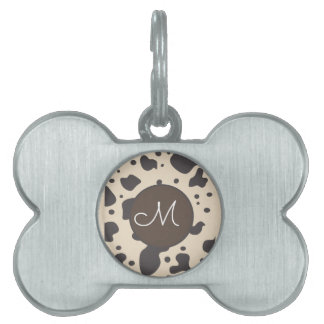 Cow Print Pattern Beige Paw Pet ID Tag