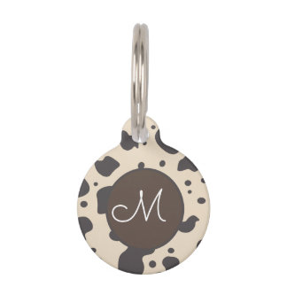 Cow Print Pattern Beige Paw   Pet Tag