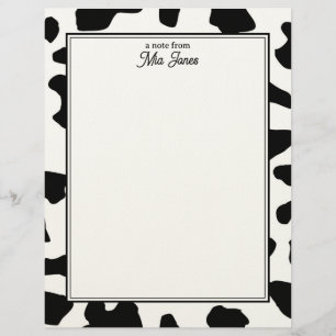 Cow Print Pattern Black and White Personalized Custom Letterhead
