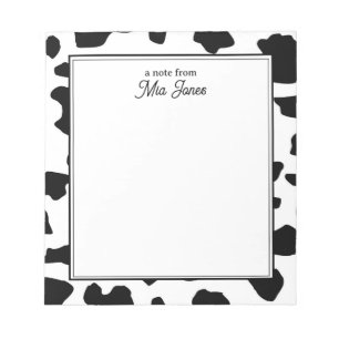 Cow Print Pattern Black and White Personalized Notepad