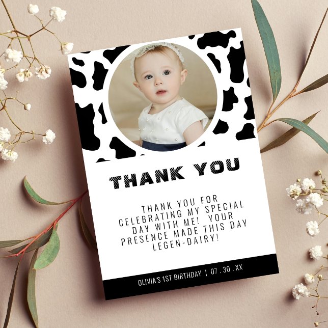 Cow Print Photo Birthday Thank You Card (Cow Print Photo Birthday Thank You Card)