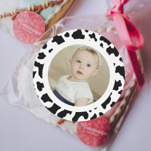 Cow Print Photo Classic Round Sticker