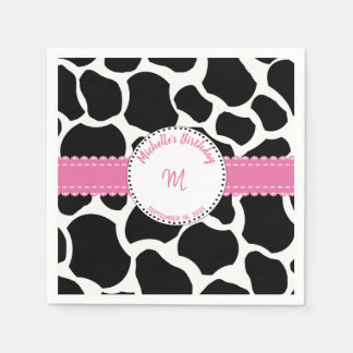 Cow Print Pink Black Birthday Napkin