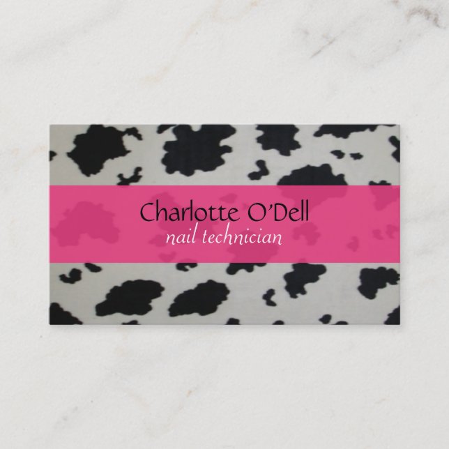 cow print; pink business card (Front)
