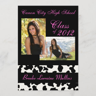 Cow print pink graduation announcement