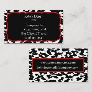 Cow Print Red Border Black and White Business Card