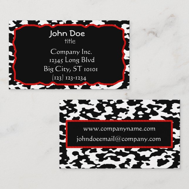 Cow Print Red Border Black and White Business Card (Front/Back)