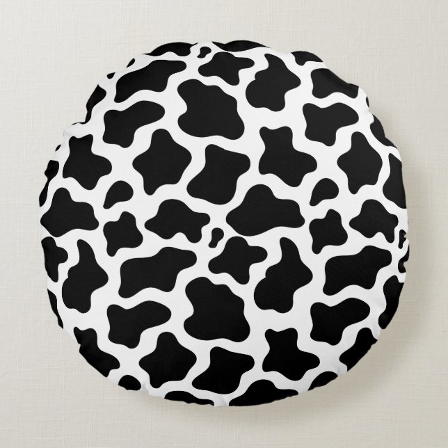 Cow Print Round Throw Pillow (Front)