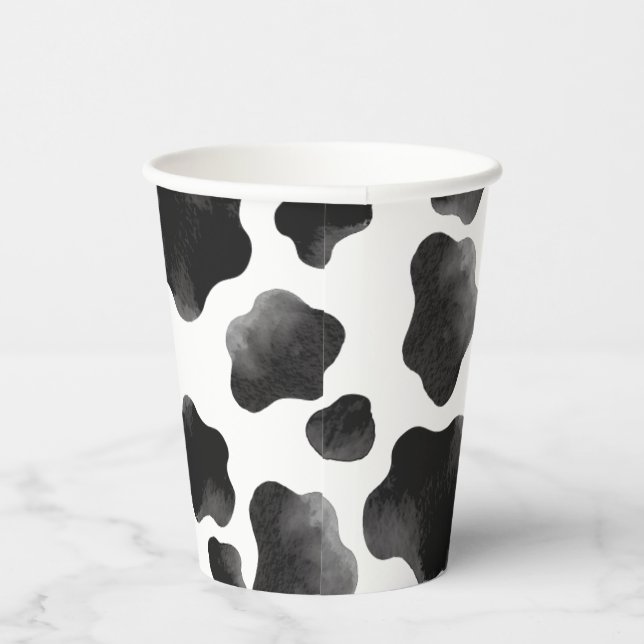 Cow Print Themed Party, Black & White Cow Spots  Paper Cups (Right)