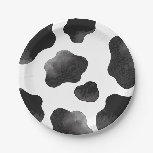 Cow Print Themed Party, Black White Cow Spots  Paper Plate (Front)