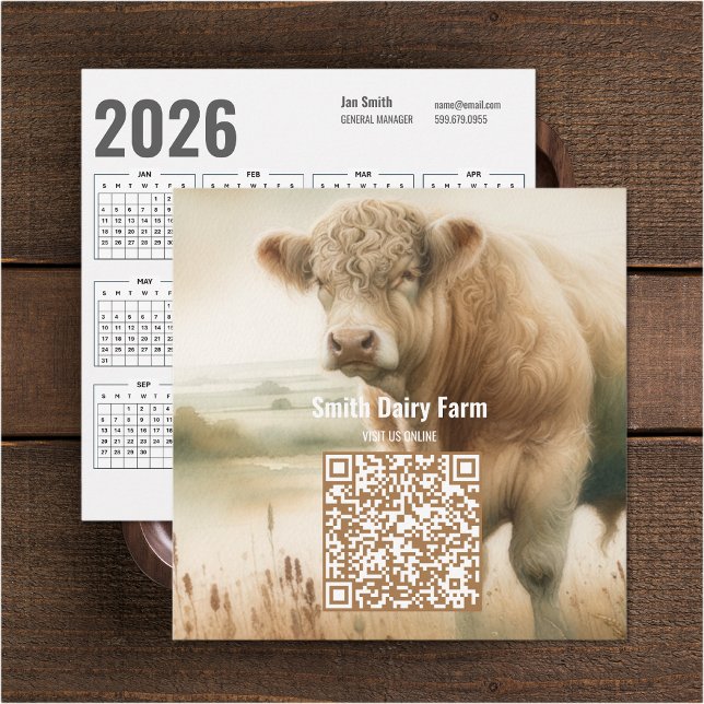 Cow QR Code 2026 Calendar Business Card (Cow QR Code 2026 Calendar Business Card (front and back))