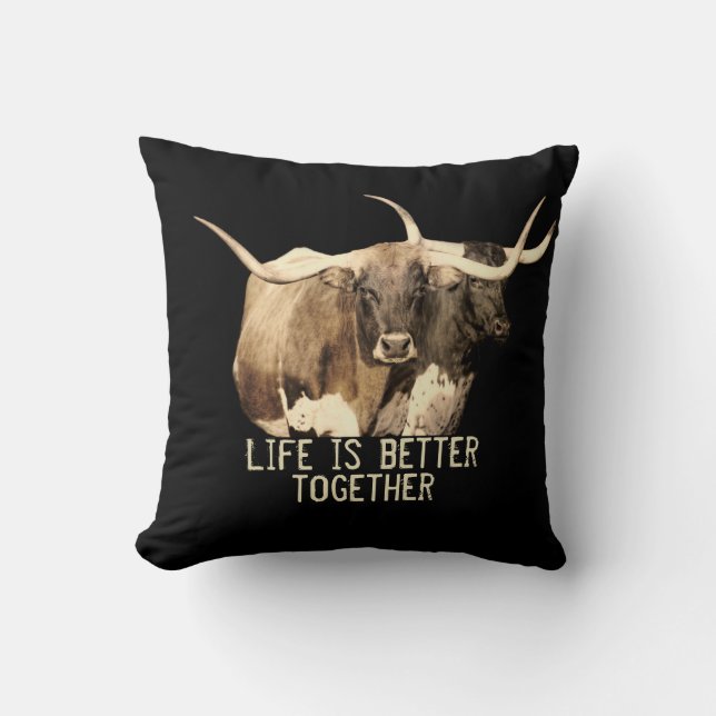 cow quote decor life is better together sepia tone cushion (Front)