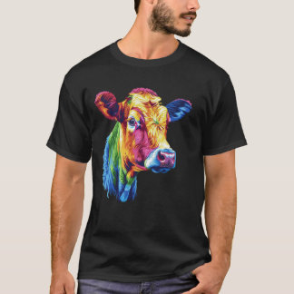Cow Rainbow Colourful Cow Head Pop Art Farm Animal T-Shirt