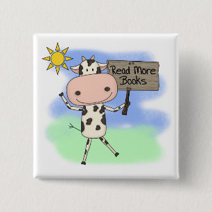 Cow Read More Books 15 Cm Square Badge