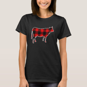 Cow Red Buffalo Plaid Heifer Farm Matching Pj Fami T-Shirt