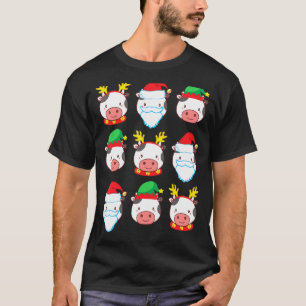 Cow Reindeer Elf Santa Claus Costume Merry Christm T-Shirt