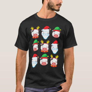 Cow Reindeer Elf Santa Claus Costume Merry Christm T-Shirt